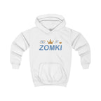 Sudadera infantil ZOMKI Corona · Blanca y azul · Prenda suelta