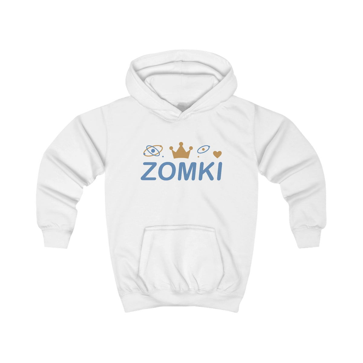 Sudadera infantil ZOMKI Corona · Blanca y azul · Prenda suelta