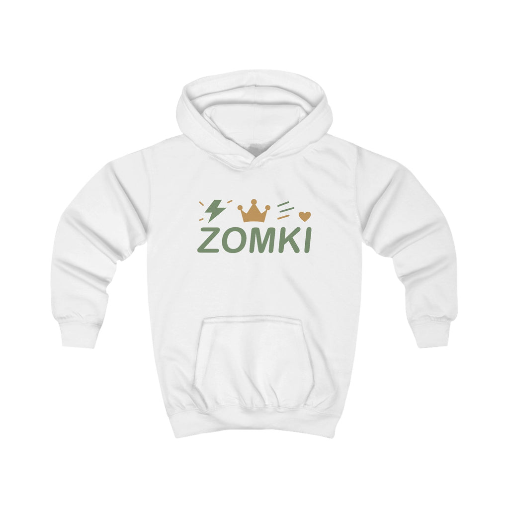 Sudadera infantil ZOMKI Corona · Blanca y salvia · Prenda suelta