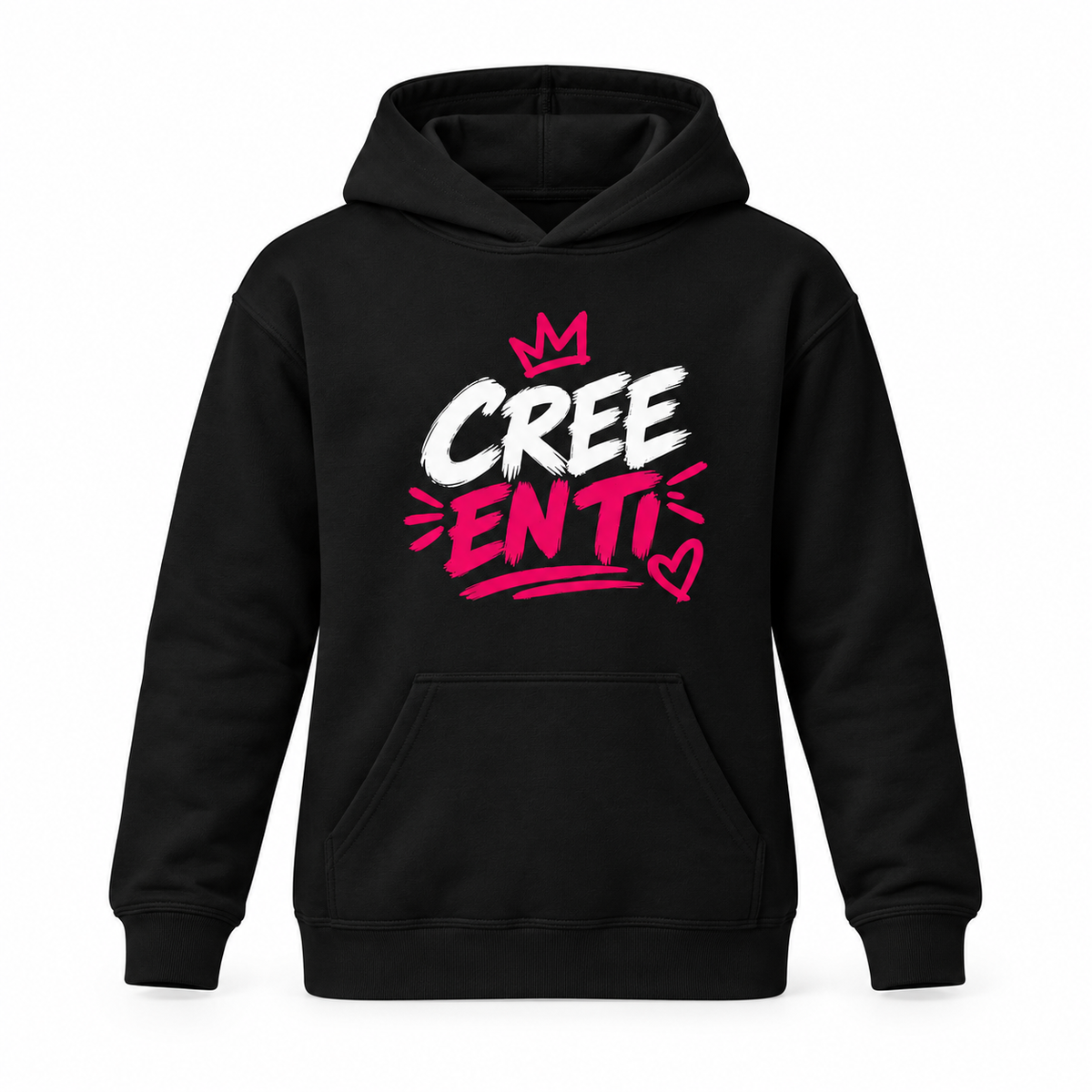 Sudadera infantil negra ZOMKI Cree en Ti, vista frontal de la prenda