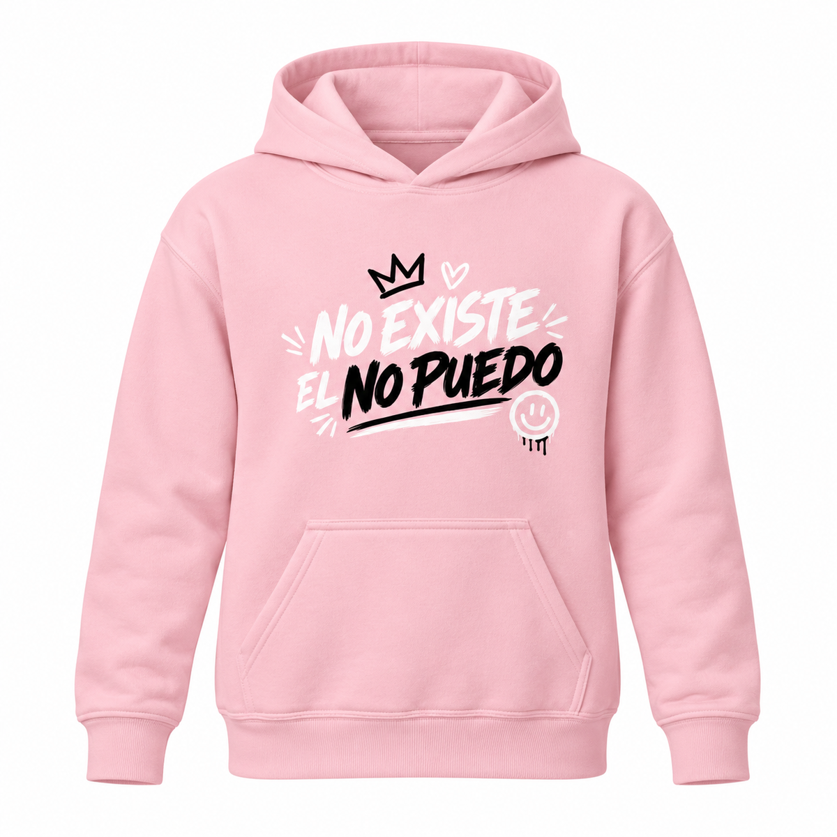 Sudadera infantil rosa ZOMKI No Existe el No Puedo, vista frontal de la prenda