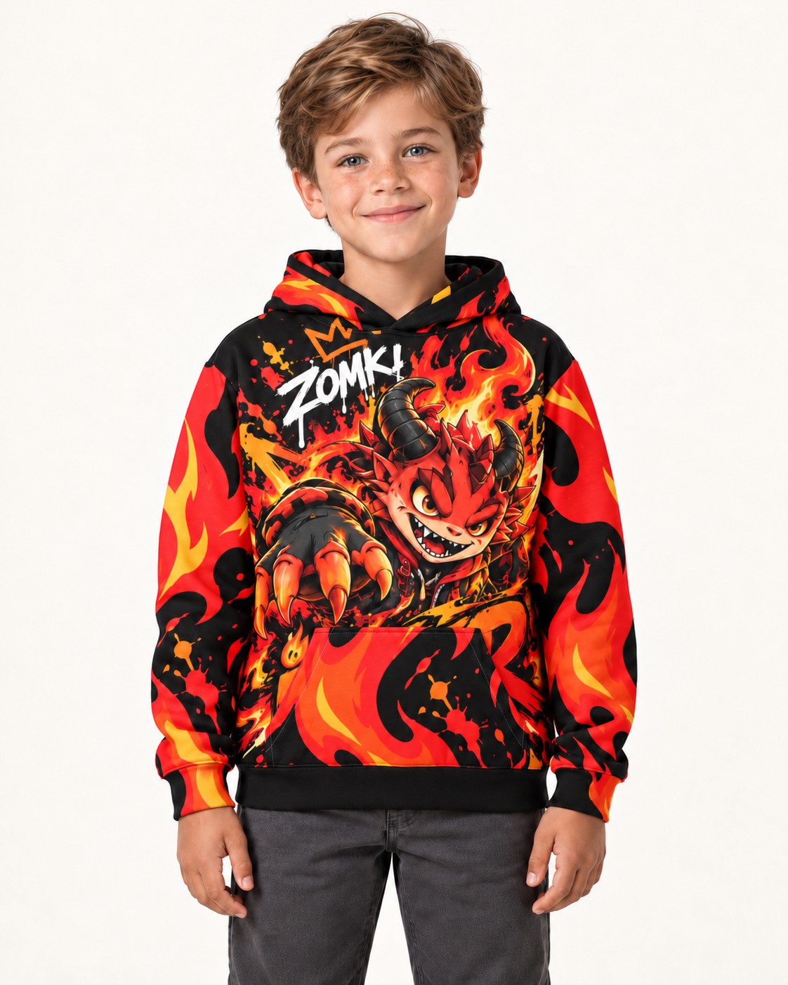 Nuevo modelo infantil niño generado con IA con Sudadera juvenil ZOMKI Monsters · Infer