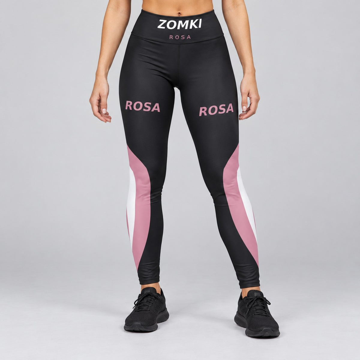 Modelo con Mallas mujer ZOMKI ROSA · Curve Run. Se vende únicamente esta prenda. Visualización creada con IA; vistas oficiales en galería.